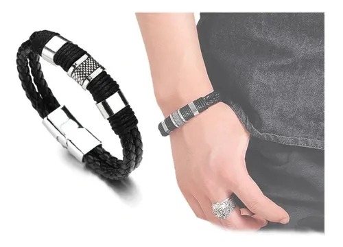 Pulsera Caballero  Cuero con Acero